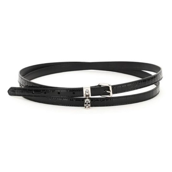 Alexander McQueen Accessories - Alexander McQueen Double-turn Black Leather Belt With Skull Logo